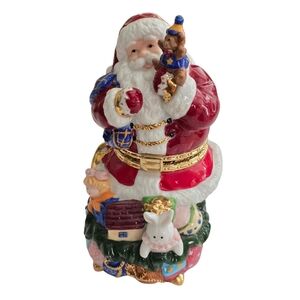 Vintage Style Santa Trinket Box Figurine Porcelain Hinged Keepsake Box 6"
